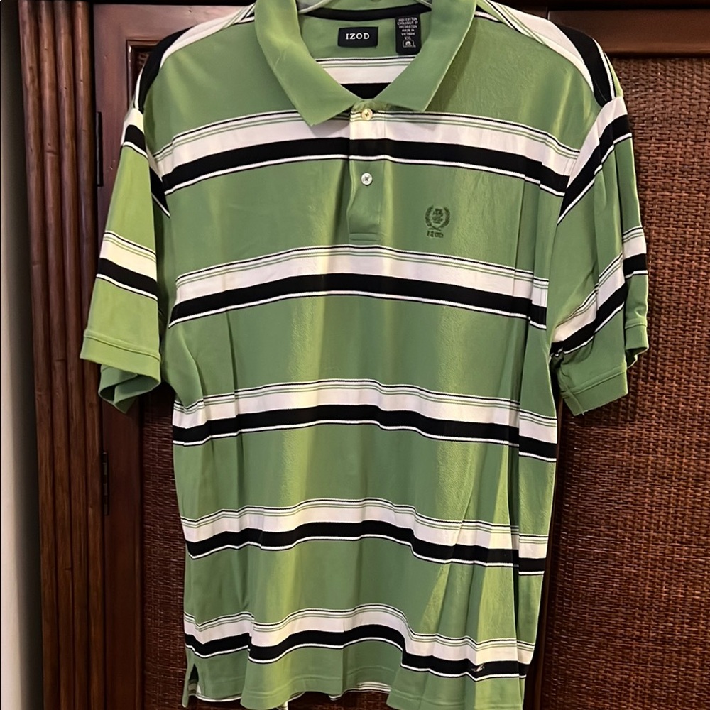 Izod Green, Navy & White Striped Polo Shirt